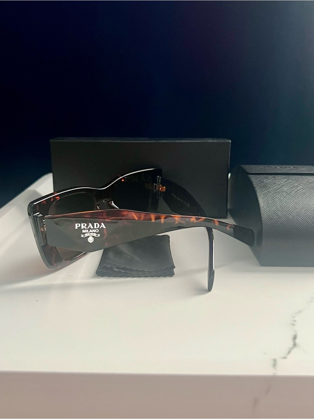 PRADA Sunglasses Symbole Large Geometric Acetate Honey Havana Tortoise EUC - Picture 4 of 6